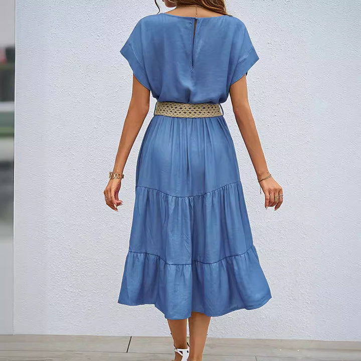 Damen lässiges Midi-Kleid mit voluminösem Rock und lockerer Passform Drune