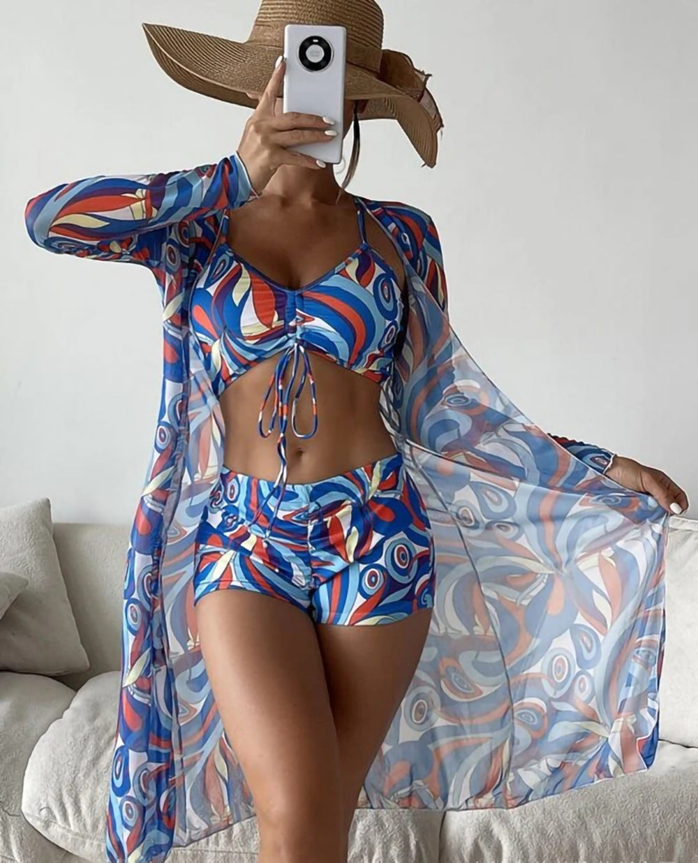 Drune | Dreiteilige Bluse mit hoher Taille und langen Ärmeln mit Kordelzug