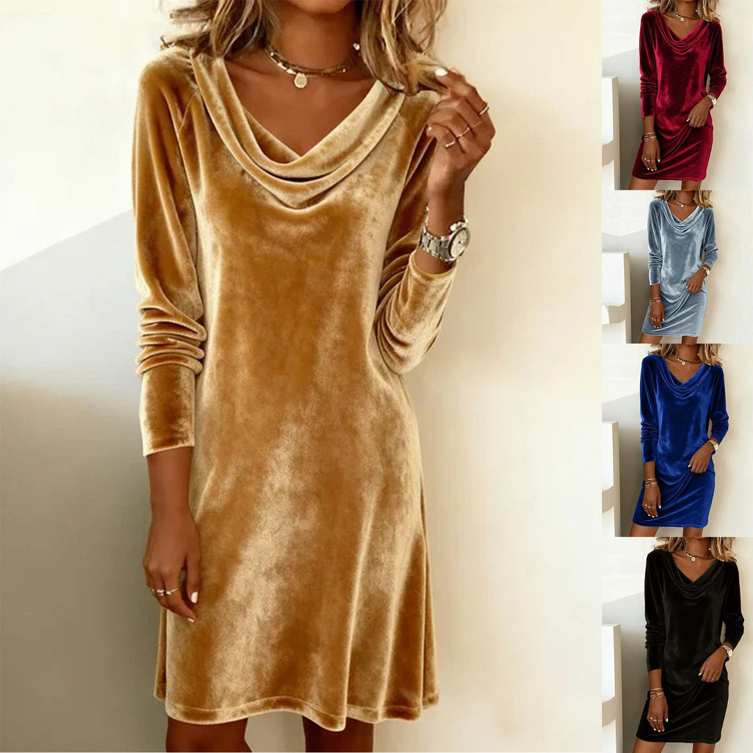 Damen elegantes und lässiges Cowl-Neck Kleid aus samtartigem Stoff Drune