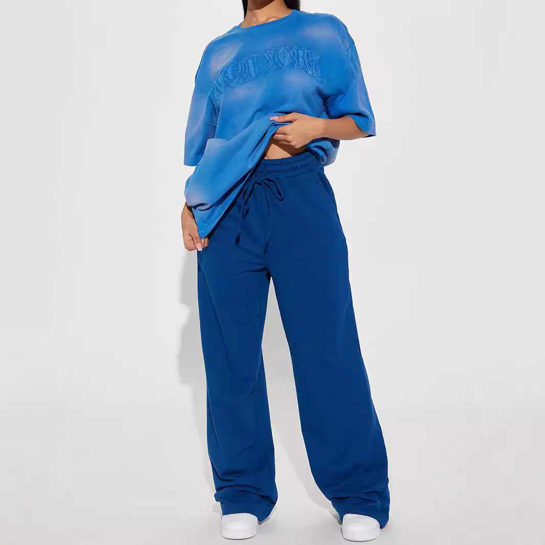 Damen weite Sweatpants mit elastischem Bund und Kordelzug Drune