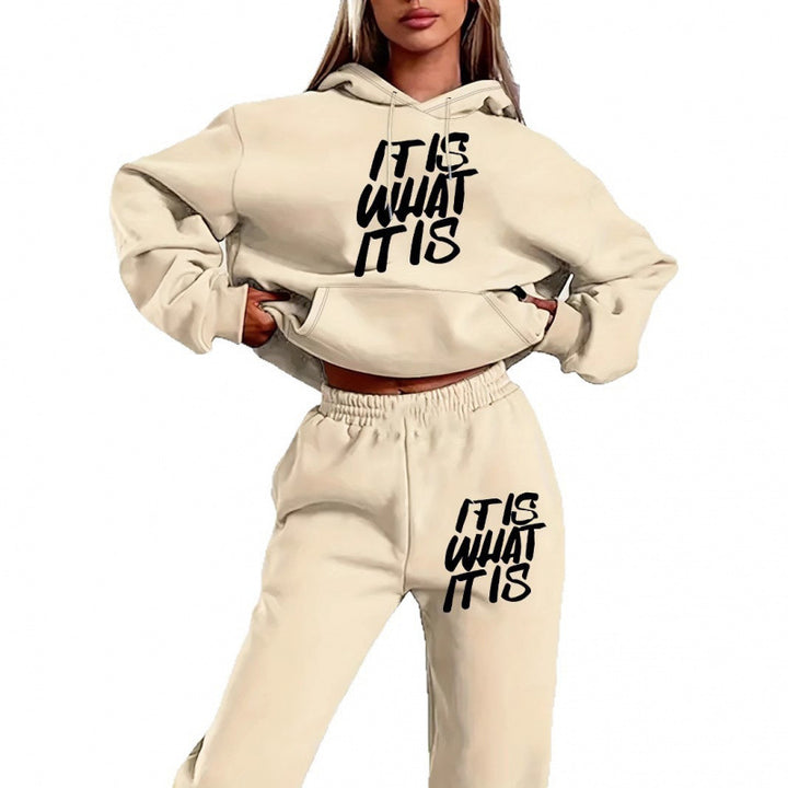 Damen Freizeit-Hoodie und Jogginghose Set mit inspirierendem Schriftzug Drune