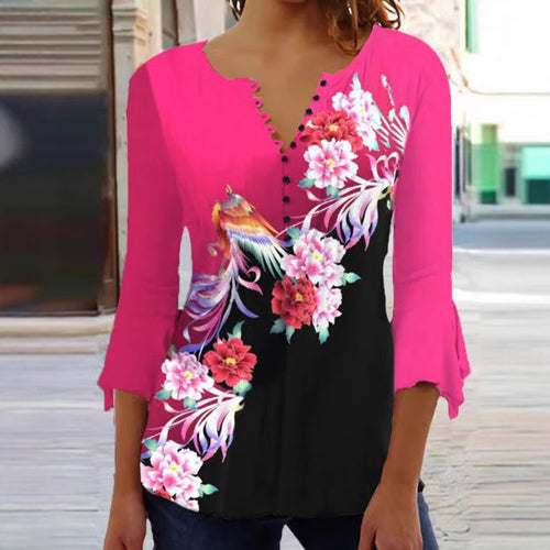 Damen Bedruckte Tunika-Bluse mit Knopfleiste Drune