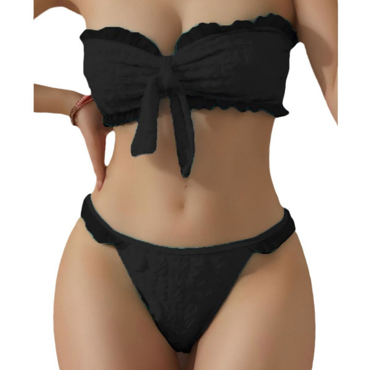 Damen Bandeau-Bikini mit modischen Rüschendetails und verstellbarem Knotendesign Drune