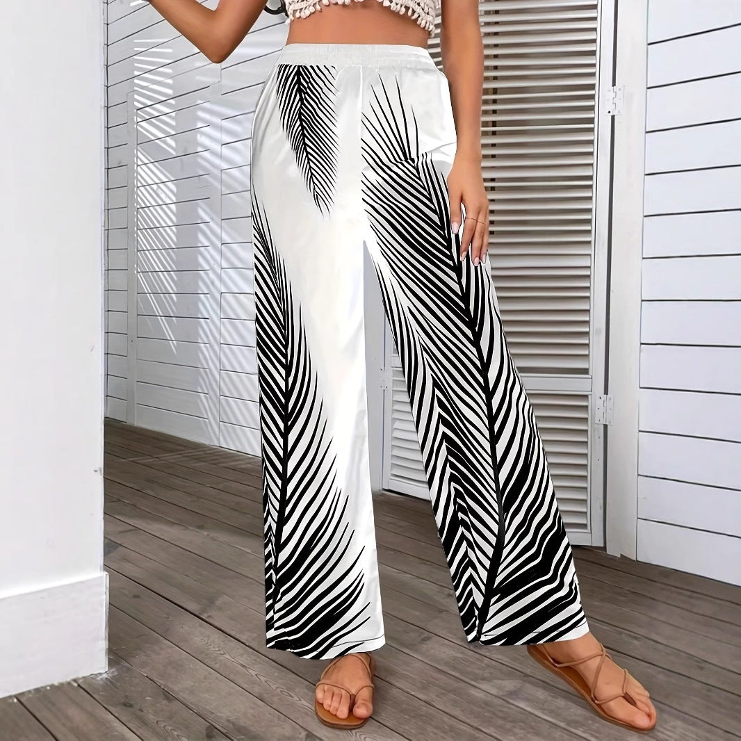 Damen Elegante und luftige Palazzohose mit Palmenmuster Drune