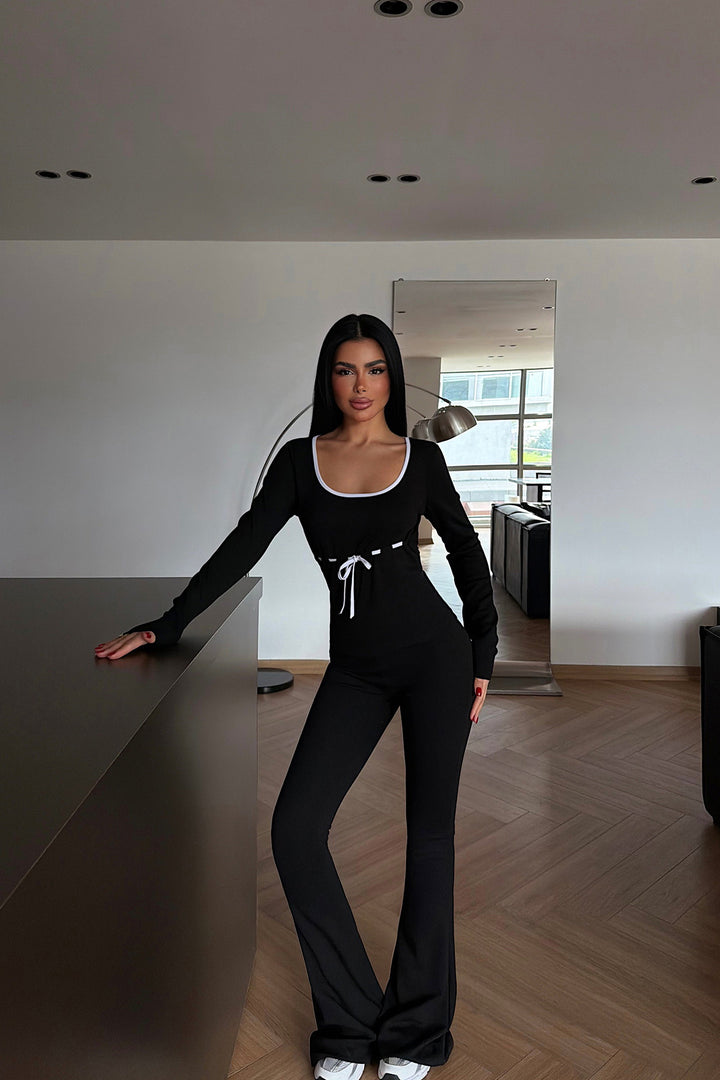 Damen eleganter Jumpsuit mit tiefem V-Ausschnitt und taillierter Silhouette Drune