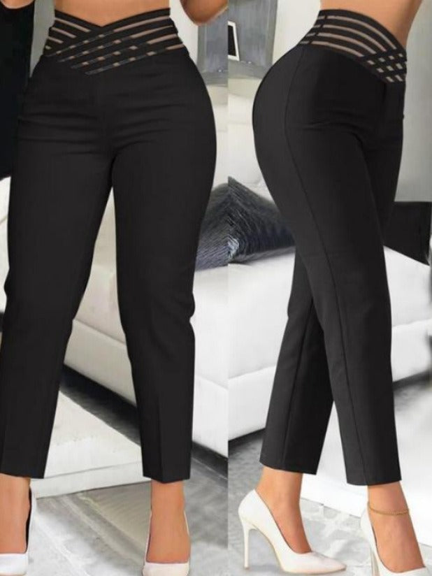 Damen Hochtaillierte Stretch-Hose mit transparentem Gummibund Drune