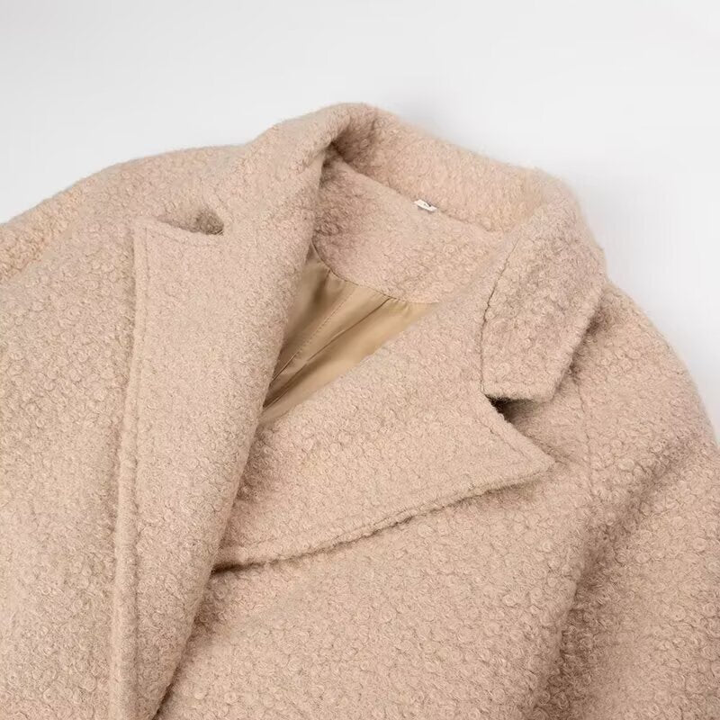 Damen eleganter Wollmantel mit Bindegürtel und stilvollen Knopfdetails Drune