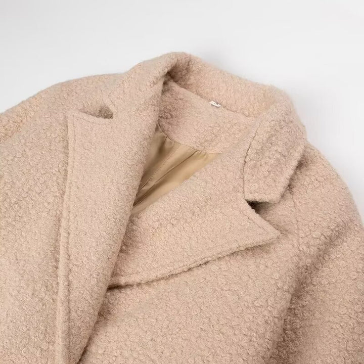 Damen eleganter Wollmantel mit Bindegürtel und stilvollen Knopfdetails Drune