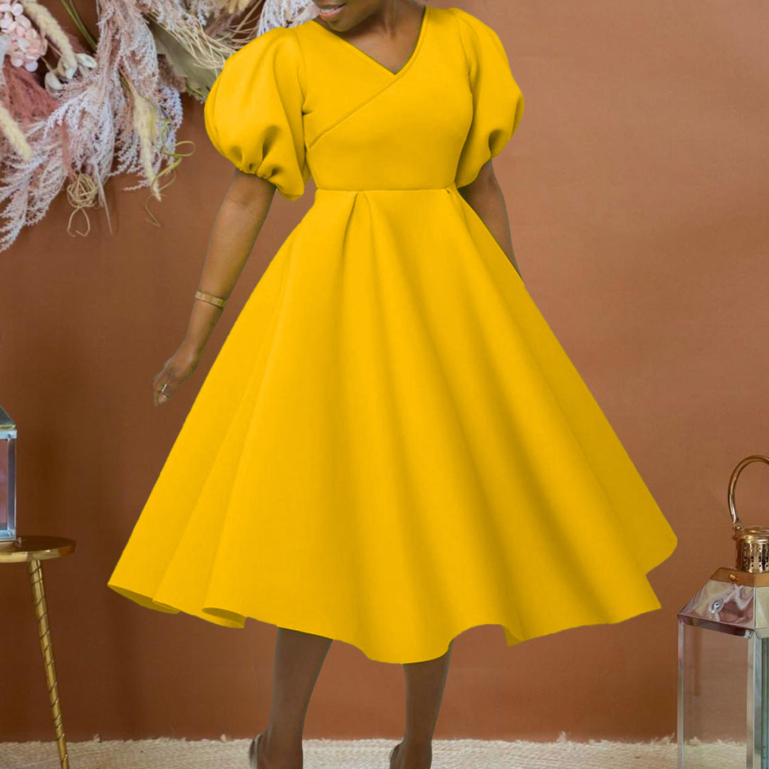 Damen Maxikleid mit Puffärmeln und eleganter Taillierung Drune