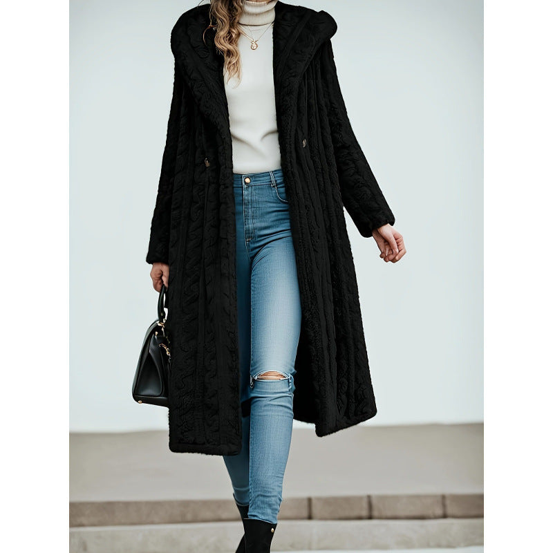 Damen Strickmantel mit Oversized-Kragen und originellen Zopfmuster Drune