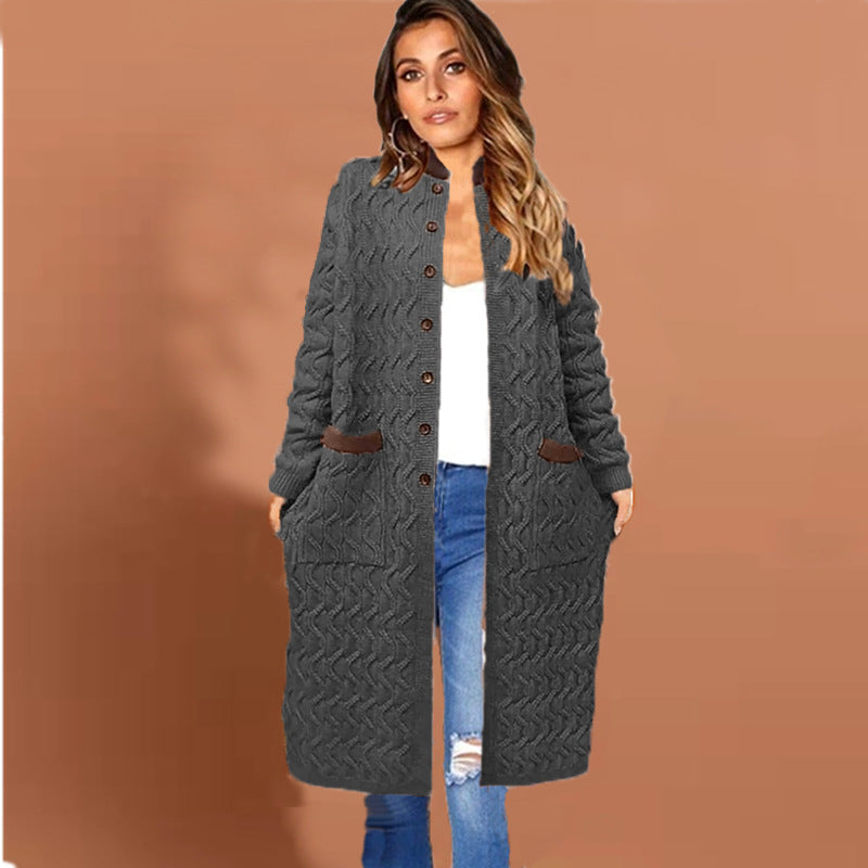 Damen Strickmantel mit modischem Zopfmuster und praktischen Taschen Drune