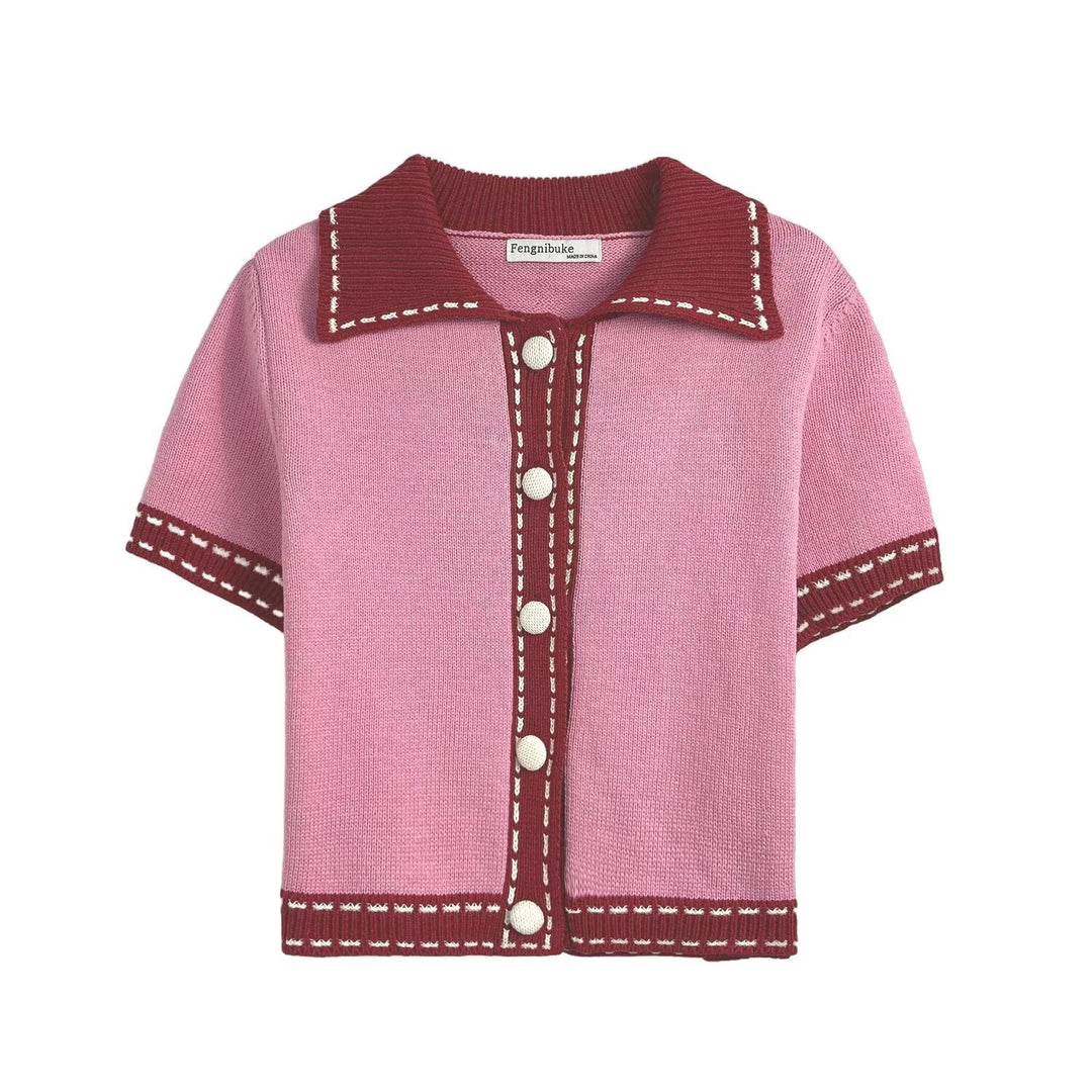 Damen Kurzarmpullover mit kontrastierenden Details Drune