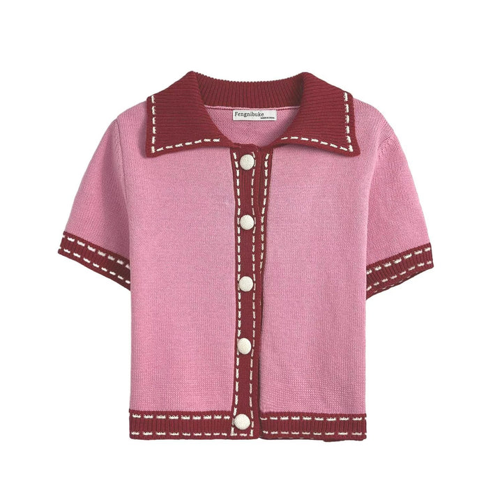 Damen Kurzarmpullover mit kontrastierenden Details Drune