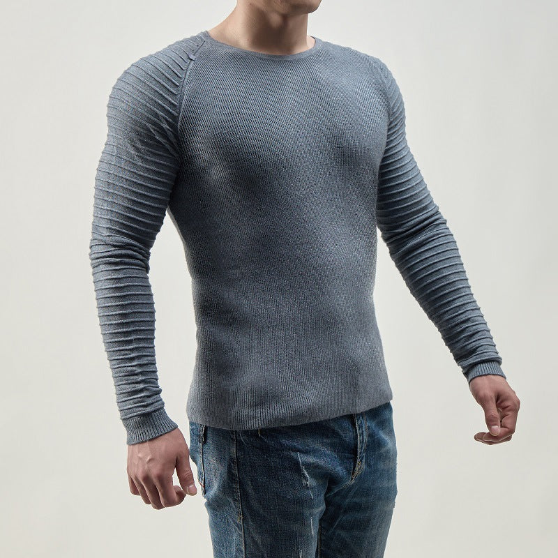 Herren moderner Langarmpullover mit strukturiertem Design und ribbeliertem Ärmel Drune