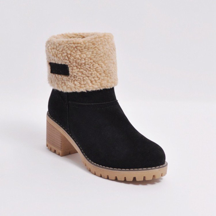 Damen nan gefütterte Kurzstiefelette mit Umschlag-Fellmanschette, Wildlederoptik und robuster Profilsohle Drune