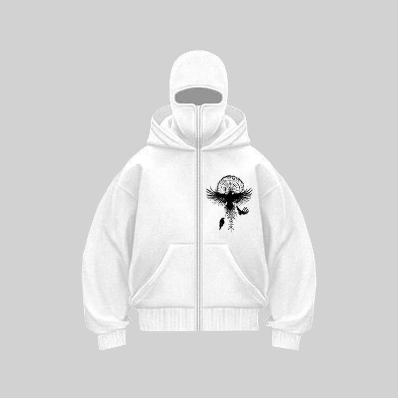 Damen Kapuzenjacke mit einzigartigem Tribal-Druck und hohem Kragen Drune