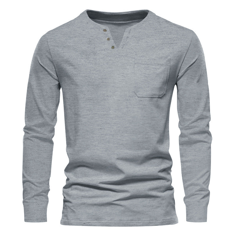 Herren Langarm-Henley-Shirt mit praktischen Knopfdetails und Brusttasche Drune