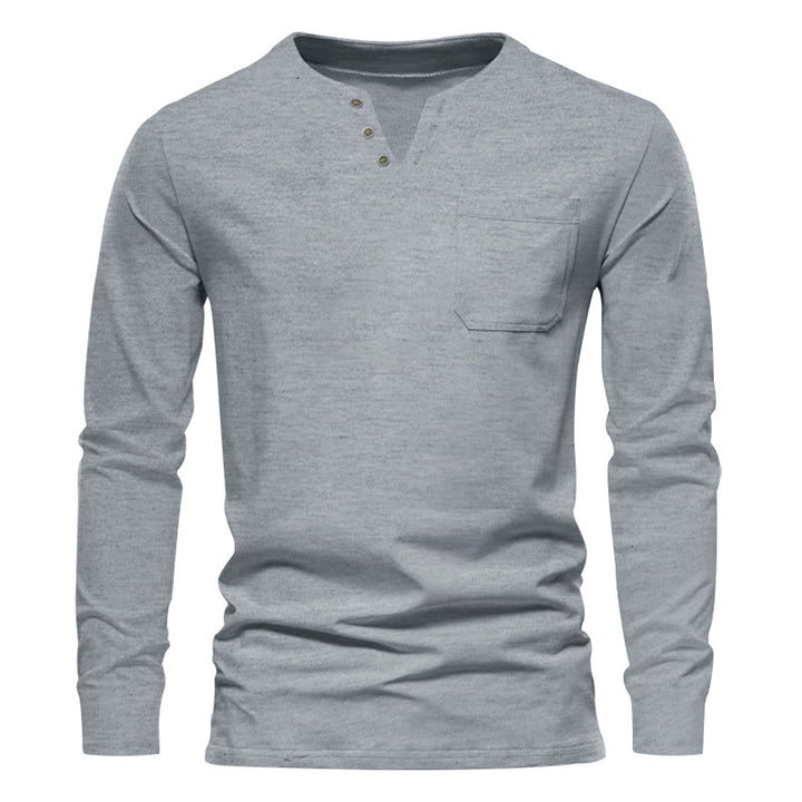 Herren Langarm-Henley-Shirt mit praktischen Knopfdetails und Brusttasche Drune