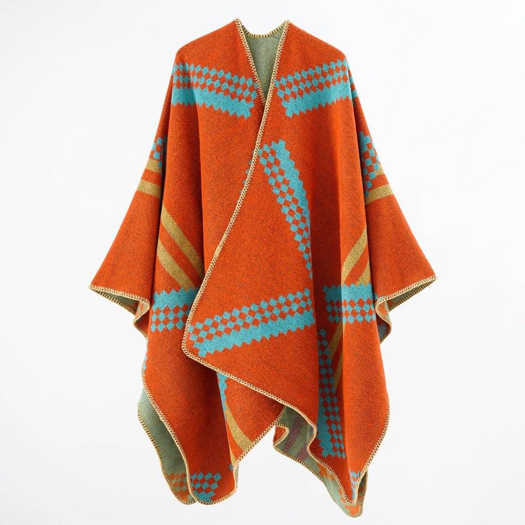 Damen Wickelponcho mit modernem geometrischem Muster und qualitativ hochwertiger Verarbeitung Drune