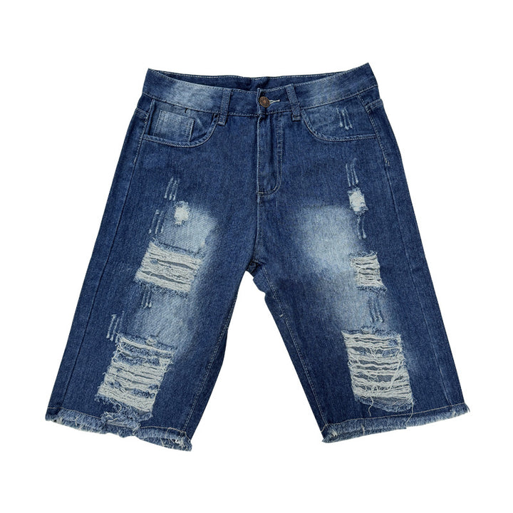 Herren Destroyed Denim-Shorts mit unregelmäßigem Saum und modischen Rissdetails Drune