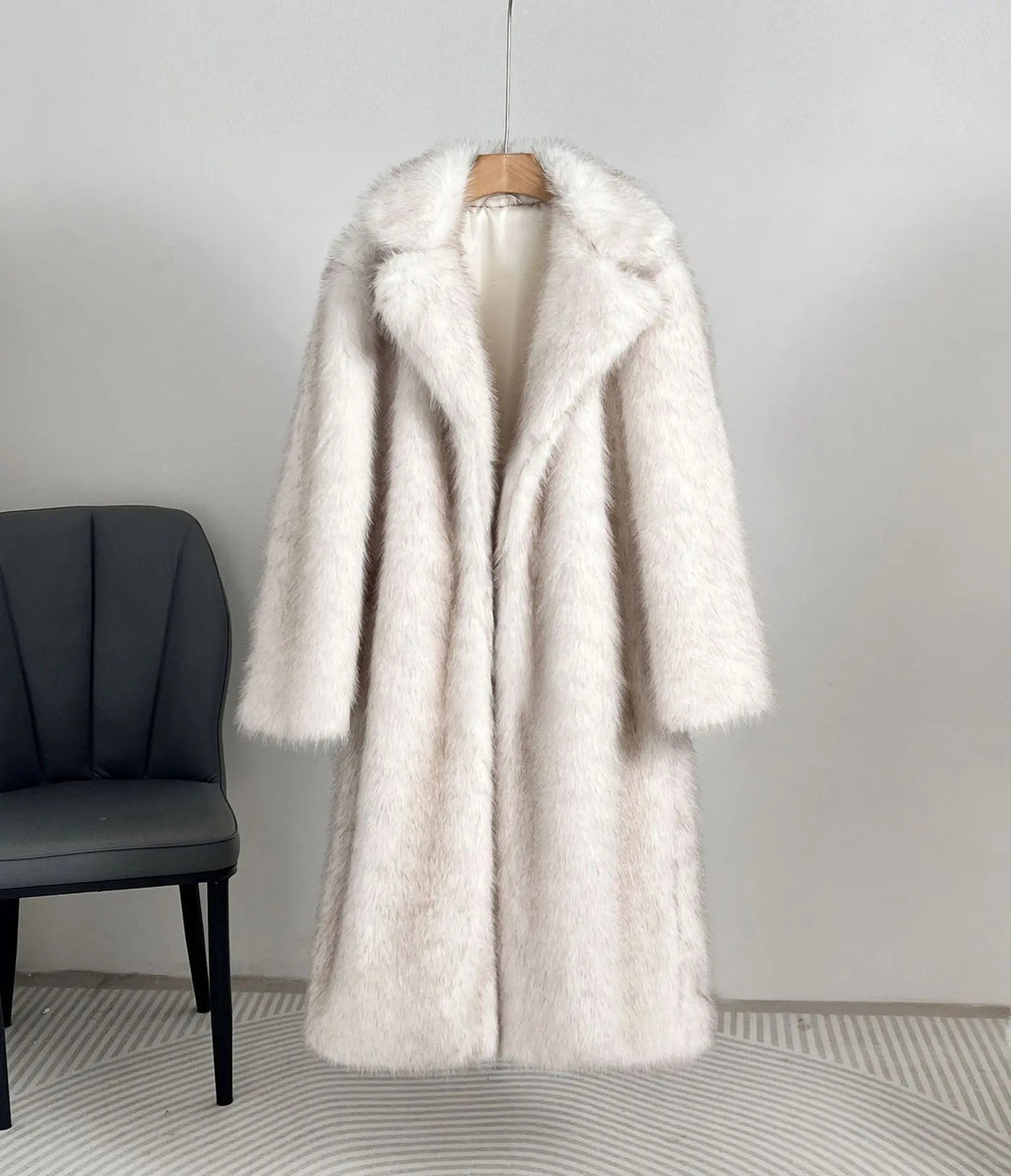 Damen Eleganter Pelzmantel mit großen Taschen Drune