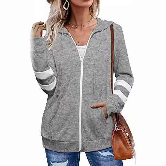 Damen sportliche Kapuzenjacke mit kontrastierenden Streifen Drune