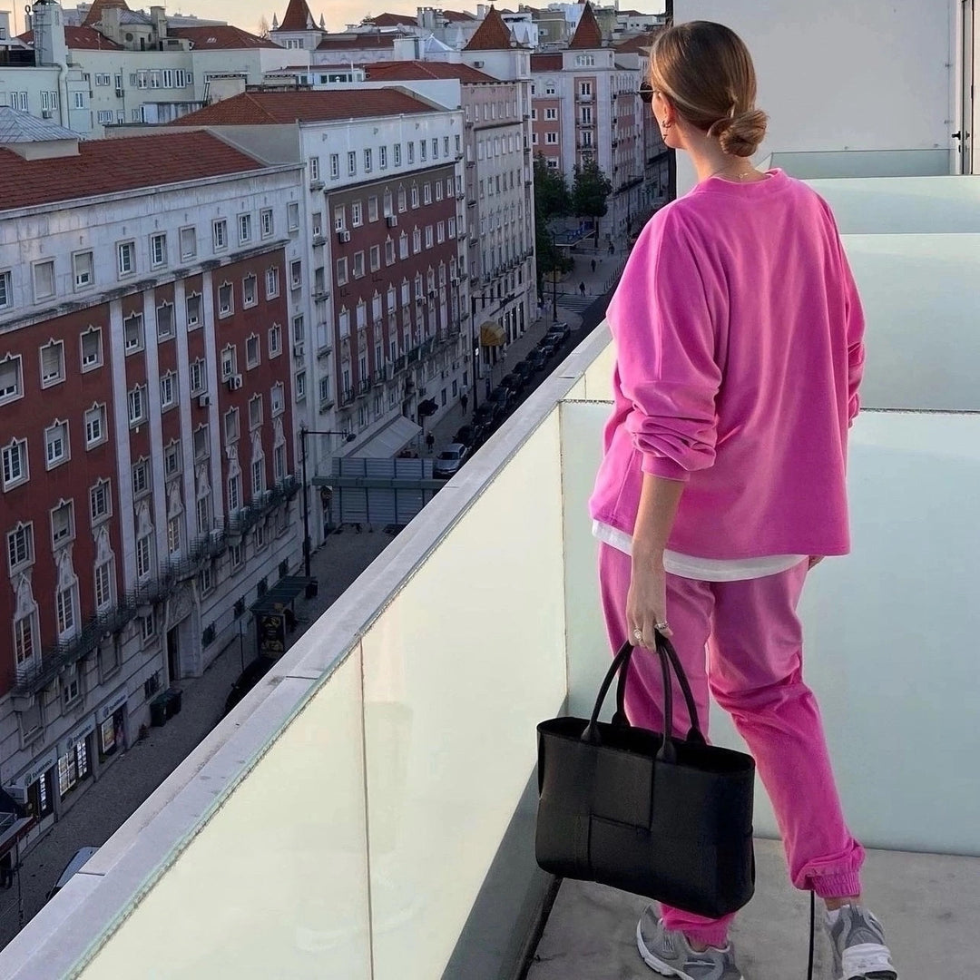 Damen luxuriöser Velours-Jogginganzug mit hohem Bund und weiten Beinen Drune