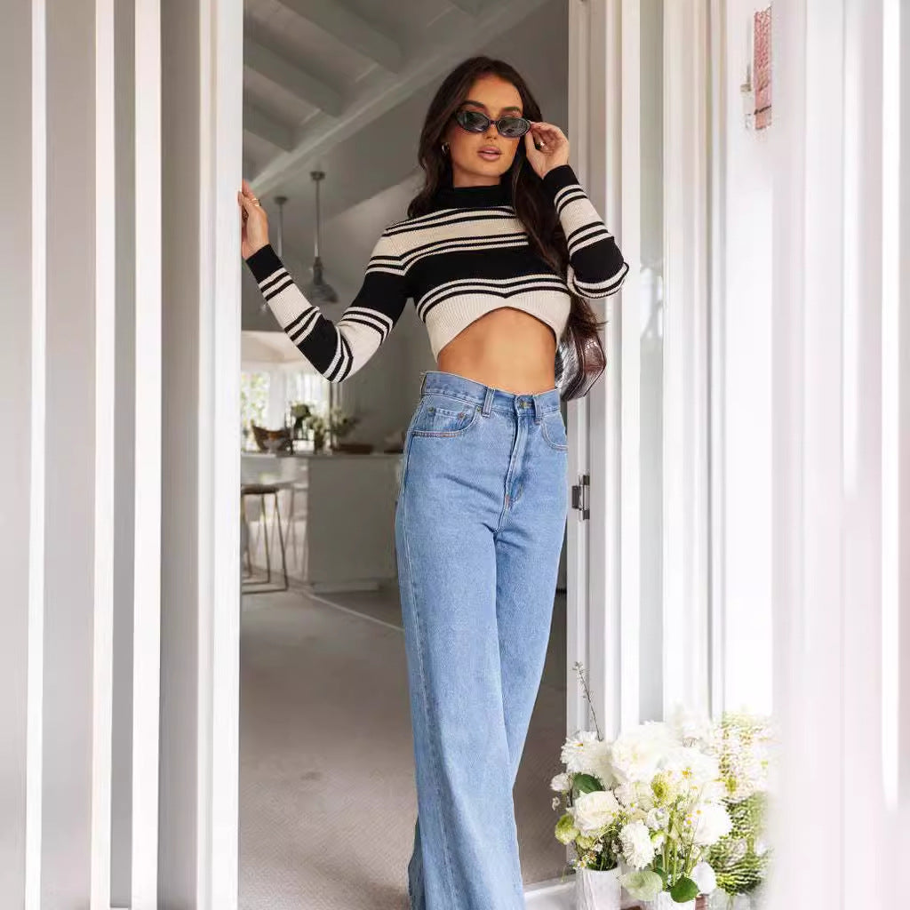 Damen Flared Jeans mit hohem Bund und weitem Bein für lässigen Stil Drune