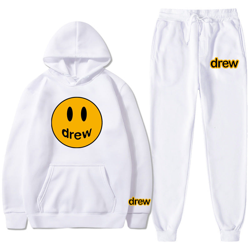 Unisex nan zweiteiliges Lounge-Set aus French-Terry mit Smiley-Print Kapuzenpullover und tapered Jogginghose Drune