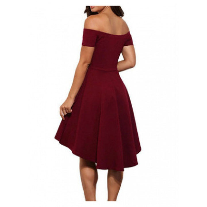 Damen romantisches Off-Shoulder Kleid mit asymmetrischem Saum und figurbetontem Design Drune