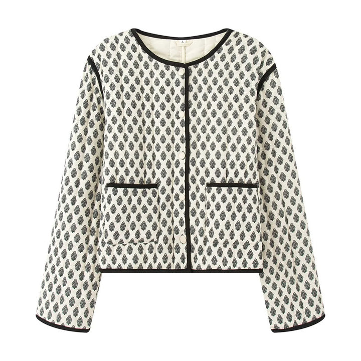 Damen gesteppte Jacke mit dekorativen Taschen und modernem Print Drune