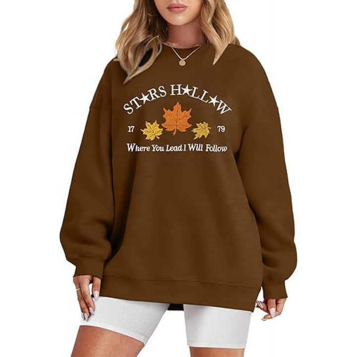 Damen Sweatshirt mit weitem Schnitt und dekorativem Herbstmotiv Drune