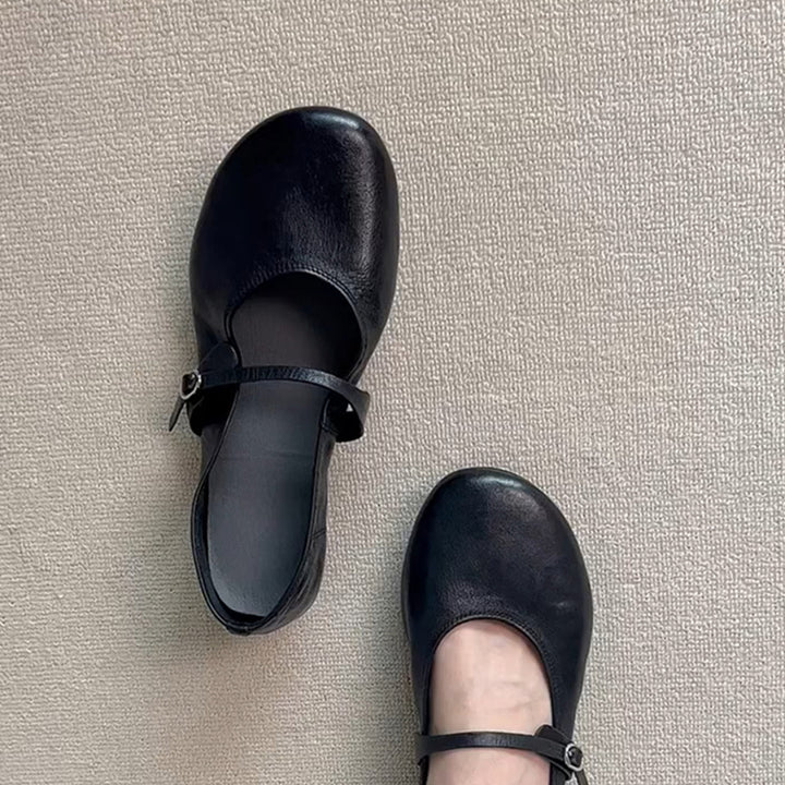 Damen Klassische Leder Mary Jane Ballerinas mit verstellbarem Riemen Drune