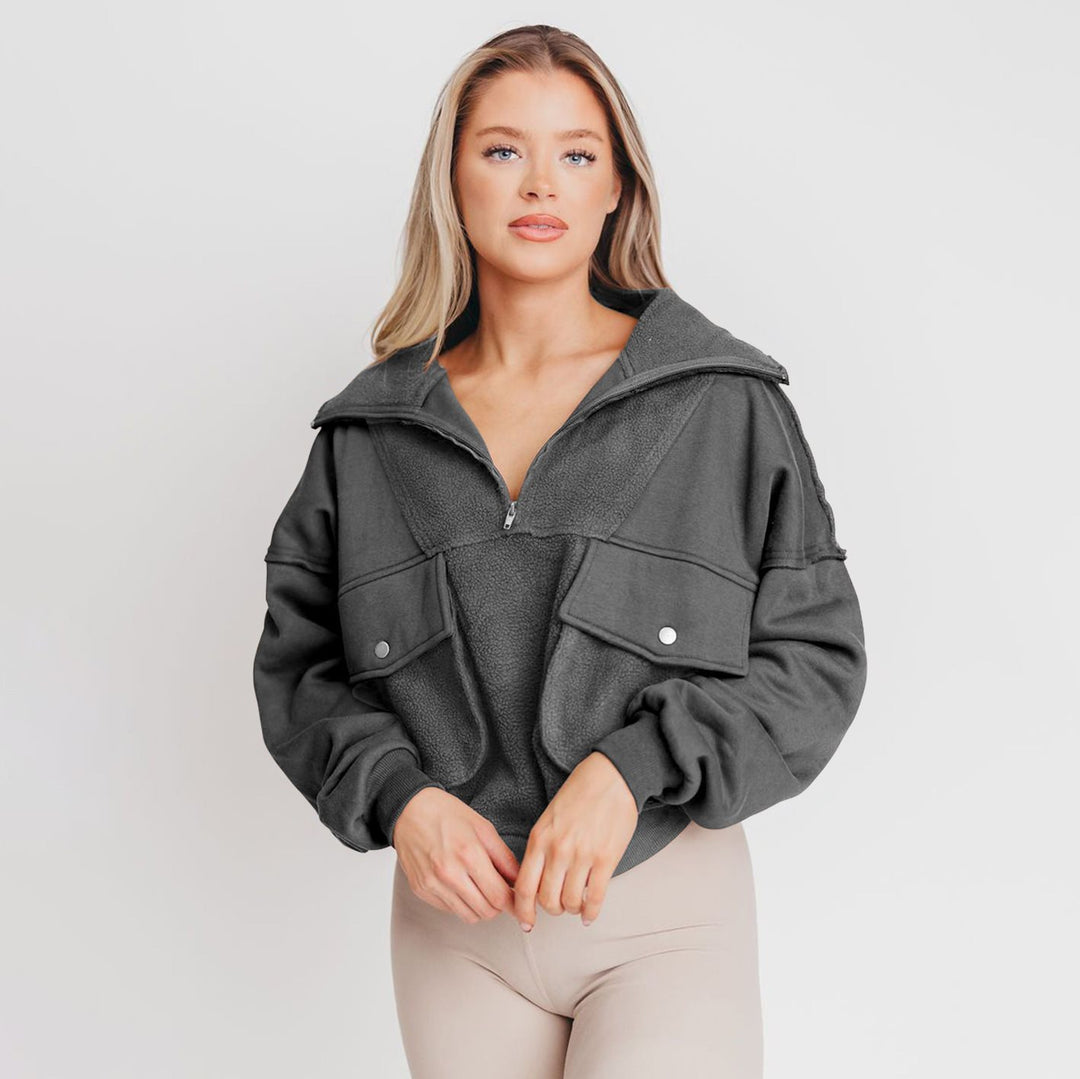 Damen Sportlicher Fleece-Pullover mit Reißverschluss und Tasche Drune
