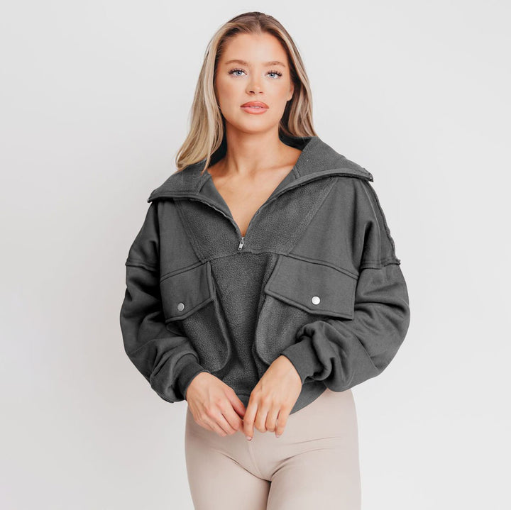 Damen Sportlicher Fleece-Pullover mit Reißverschluss und Tasche Drune