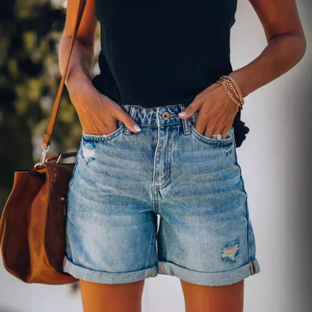 Damen Jeansshorts im lässigen Relaxed Fit mit modischen Destroyed-Details Drune