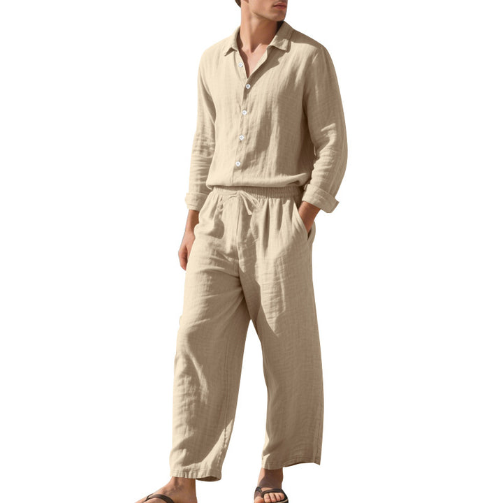 Herren nan leichtes Leinen-Freizeitset mit Hemd und weiten Hosen Drune
