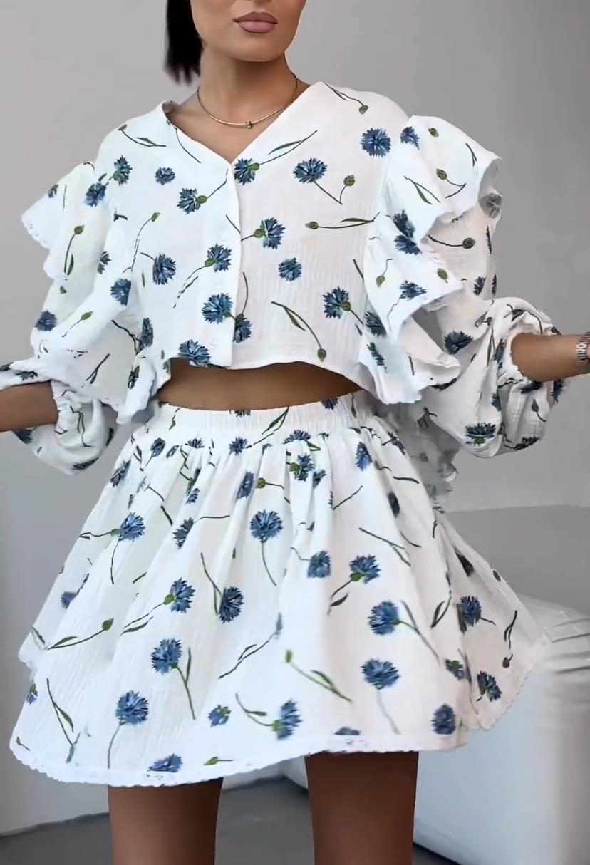 Damen Zweiteiliges Set mit herzförmigem Muster und luftiger Bluse Drune