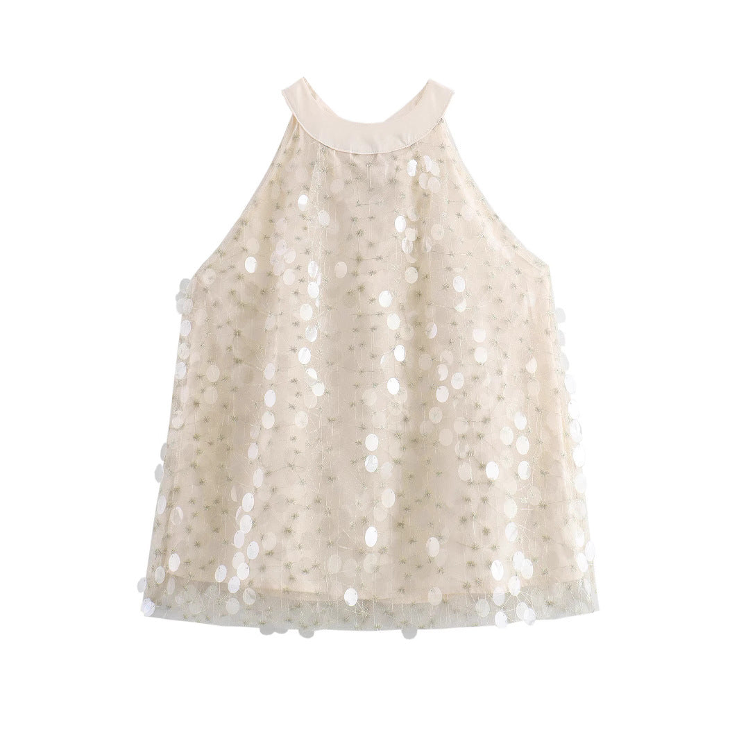 Damen Elegantes Pailletten-Verziertes Ärmelloses Top Drune