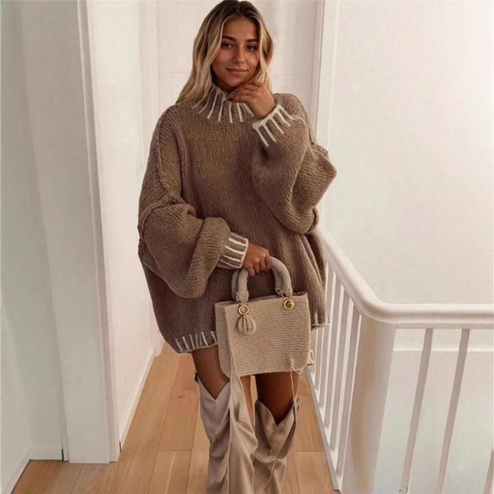 Damen Oversized Strickpullover mit dekorativem Kragen Drune