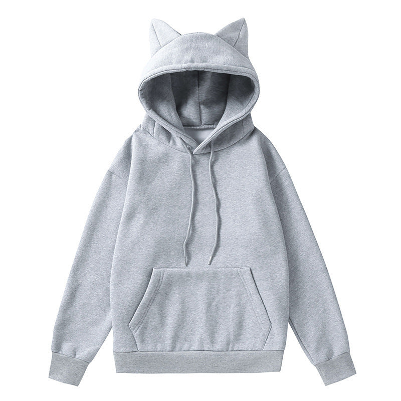 Damen Hoodie mit Katzenohren und Kängurutasche Drune