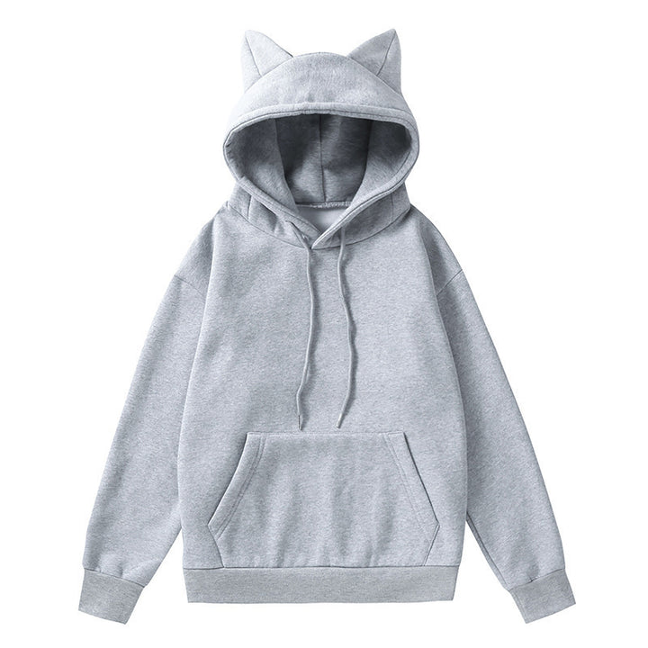 Damen Hoodie mit Katzenohren und Kängurutasche Drune