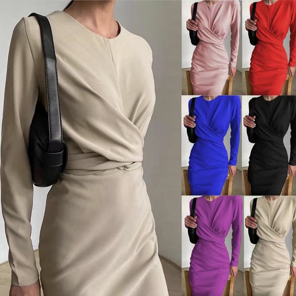 Damen Elegantes Wickelkleid mit Langarm und figurbetontem Schnitt Drune