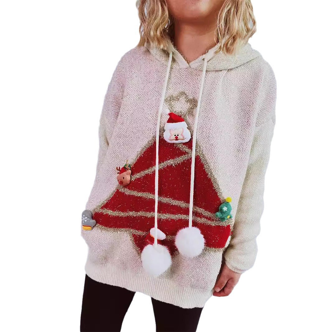 Damen festlicher Hoodie mit weihnachtlichem Motiv und 3D-Applikationen Drune