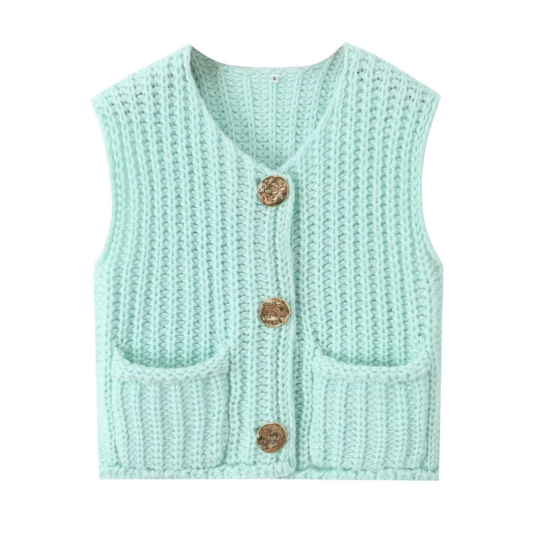 Damen Strickweste mit dekorativem Knopfverschluss Drune