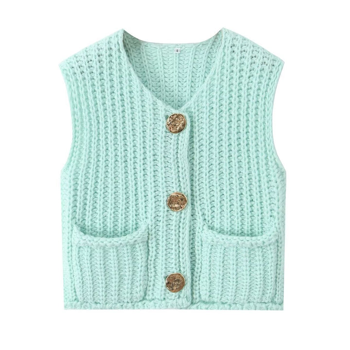 Damen Strickweste mit dekorativem Knopfverschluss Drune