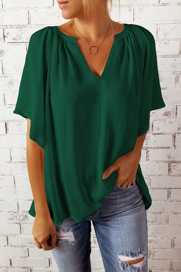 Damen lockeres Blusenshirt mit V-Ausschnitt und luftigen Ärmeln Drune