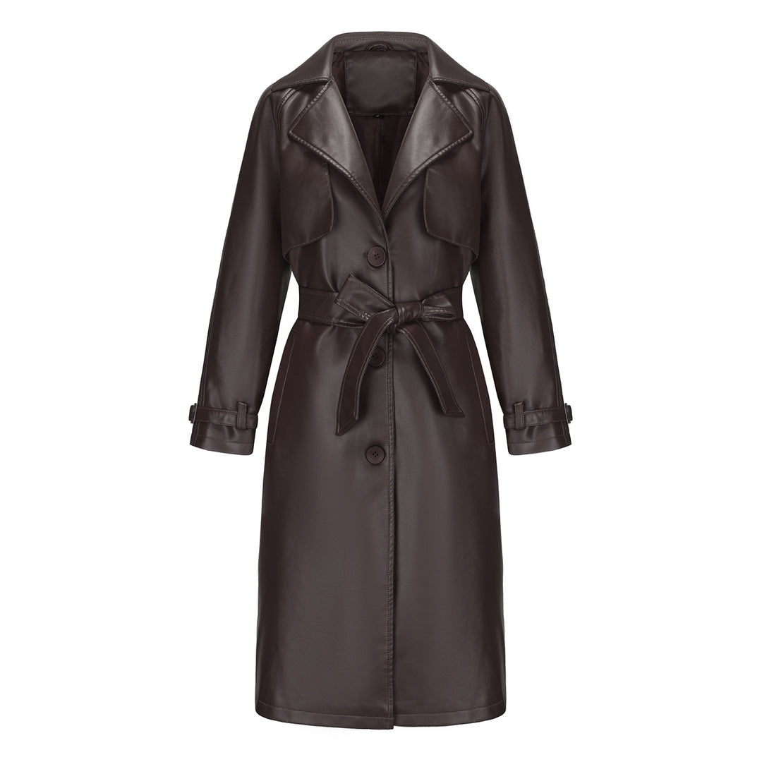 Damen modischer Trenchcoat aus hochwertigem Kunstleder Drune