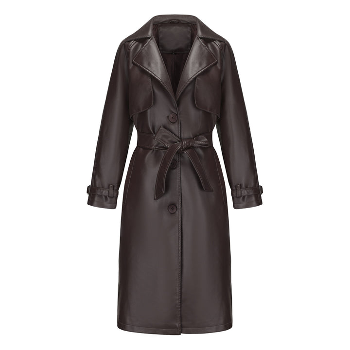 Damen modischer Trenchcoat aus hochwertigem Kunstleder Drune