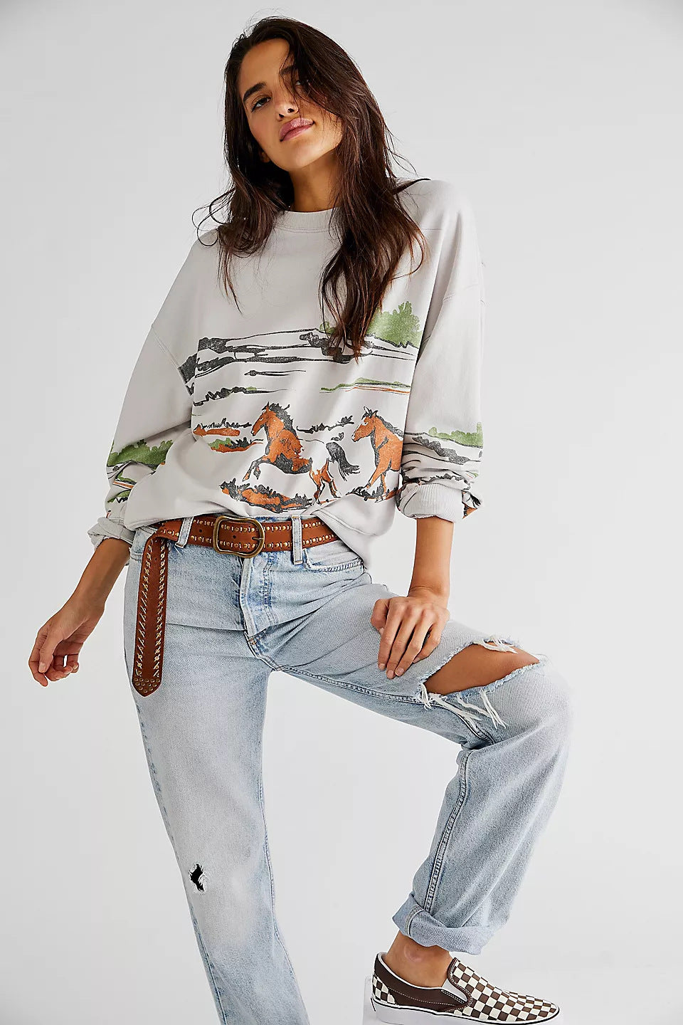 Damen Sweatshirt mit kreativer Pferdemotiv-Grafik und lässigem Schnitt Drune